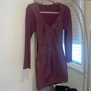 Sky leather mini dress in burgundy